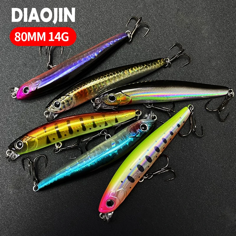 

80mm 14g Wobbler Sinking Minnow Lure Stickbait Fishing Lure Long Cast Pencil Fishing Tackle For Sea Bass Trolling Fishing Bait