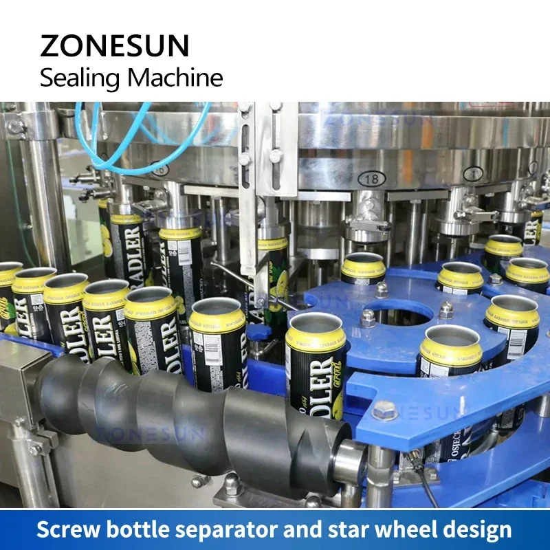 ZONESUN Linea automatica per conserve di birra Macchina per riempire e sigillare lattine di latta Riempitrice per lattine Riempitrice acrobatica ZS-CFS18-4