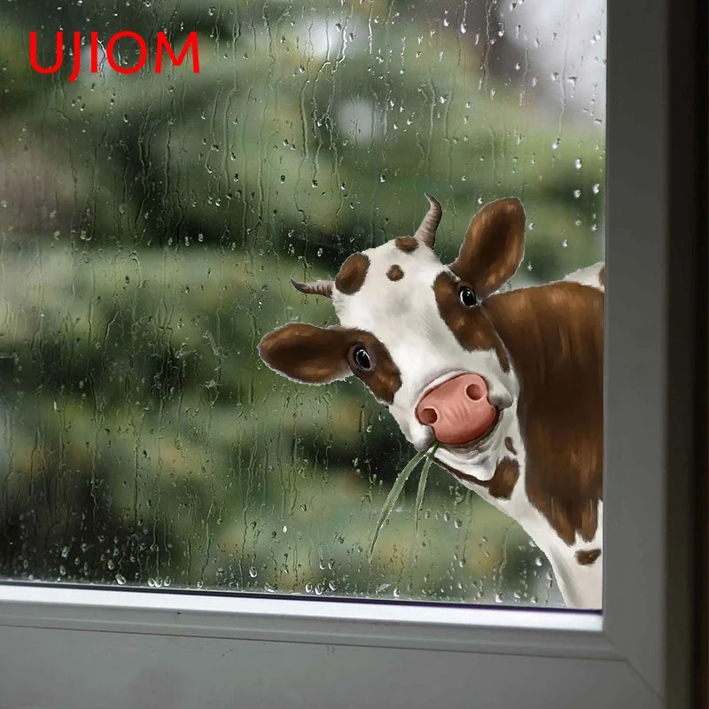 UJIOM 13cm X 11.1cm Animal Cow Peeker Wall Stickers Vinyl Creativite Windows Kids Room Decal Baby Nursery Room Decoration