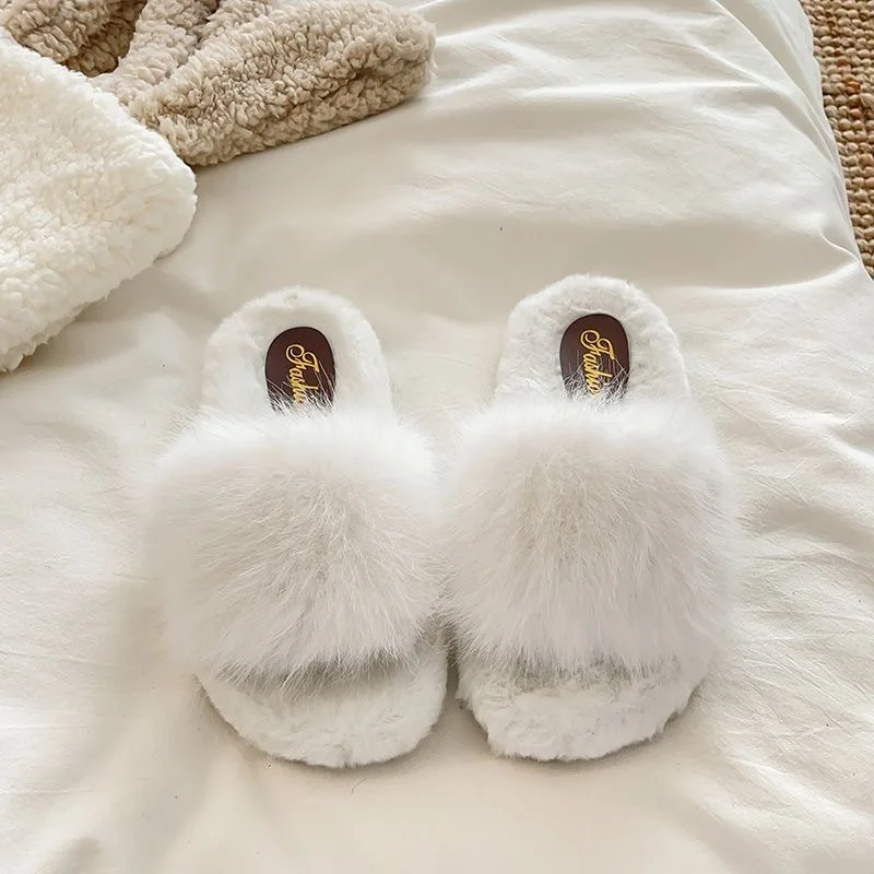 2026 Hausschuhe für Damen, flauschige offene Zehenschuhe, flache Plüsch-Hausschuhe, gemütliche, warme, weiche Sohle, rutschfest – Detail 10