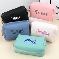 Personalized Embroidery Makeup Bag Hand-held Portable Square Waterproof PU Toiletry Bag Large Capacity Travel Wedding Supplies