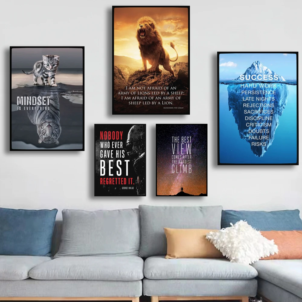 

Motivational Poster Ice Mountain Success Quote Nordic Wall Art Canvas Print Painting Modern Home Office Room Decor Picture