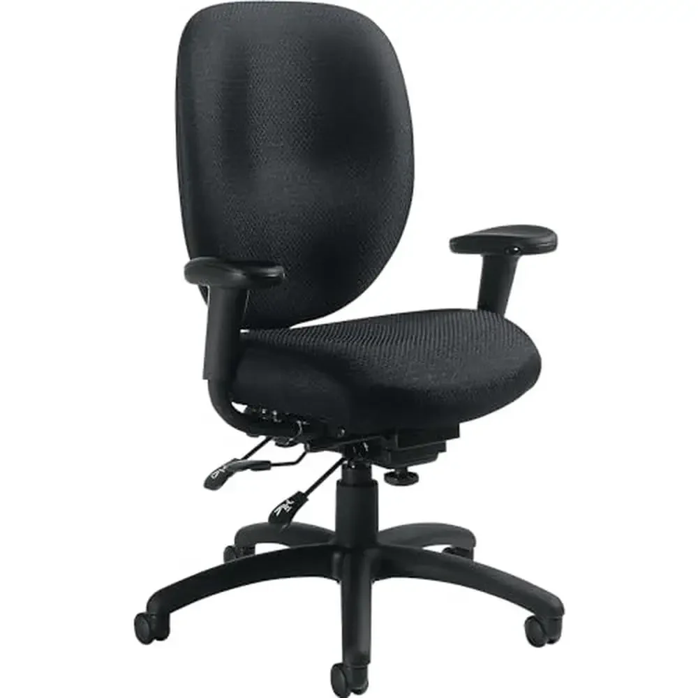 Multi-Function Task Chair Arms Black Fabric Upholstery Seat Width 20