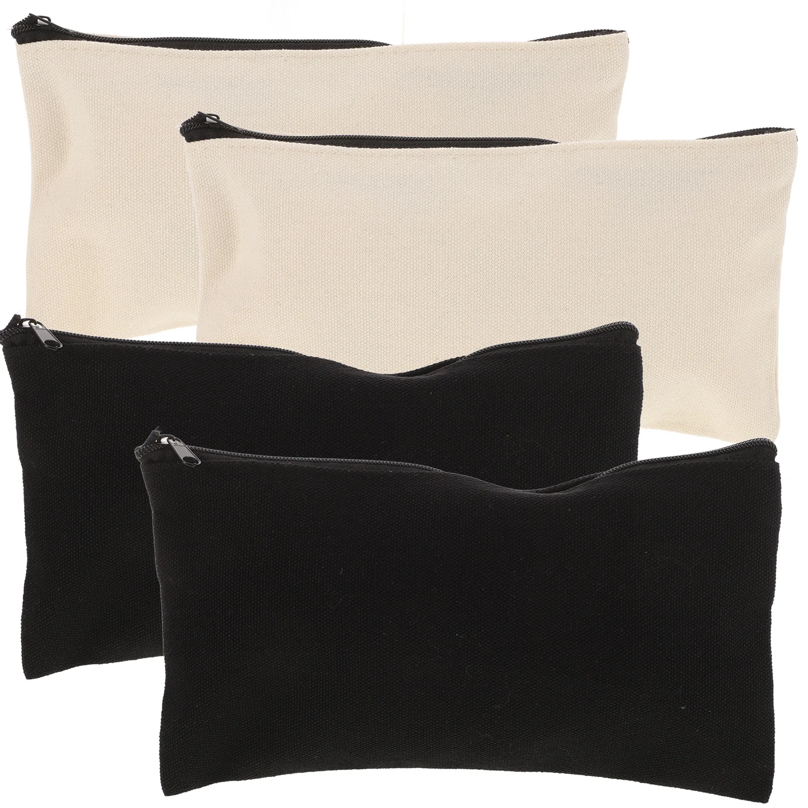 

4 Pcs Canvas Storage Bag 12cmx21cm Custom DIY Blank Tote Zipper Pen Case Portable Travel Supplies Household Pencil Pouch