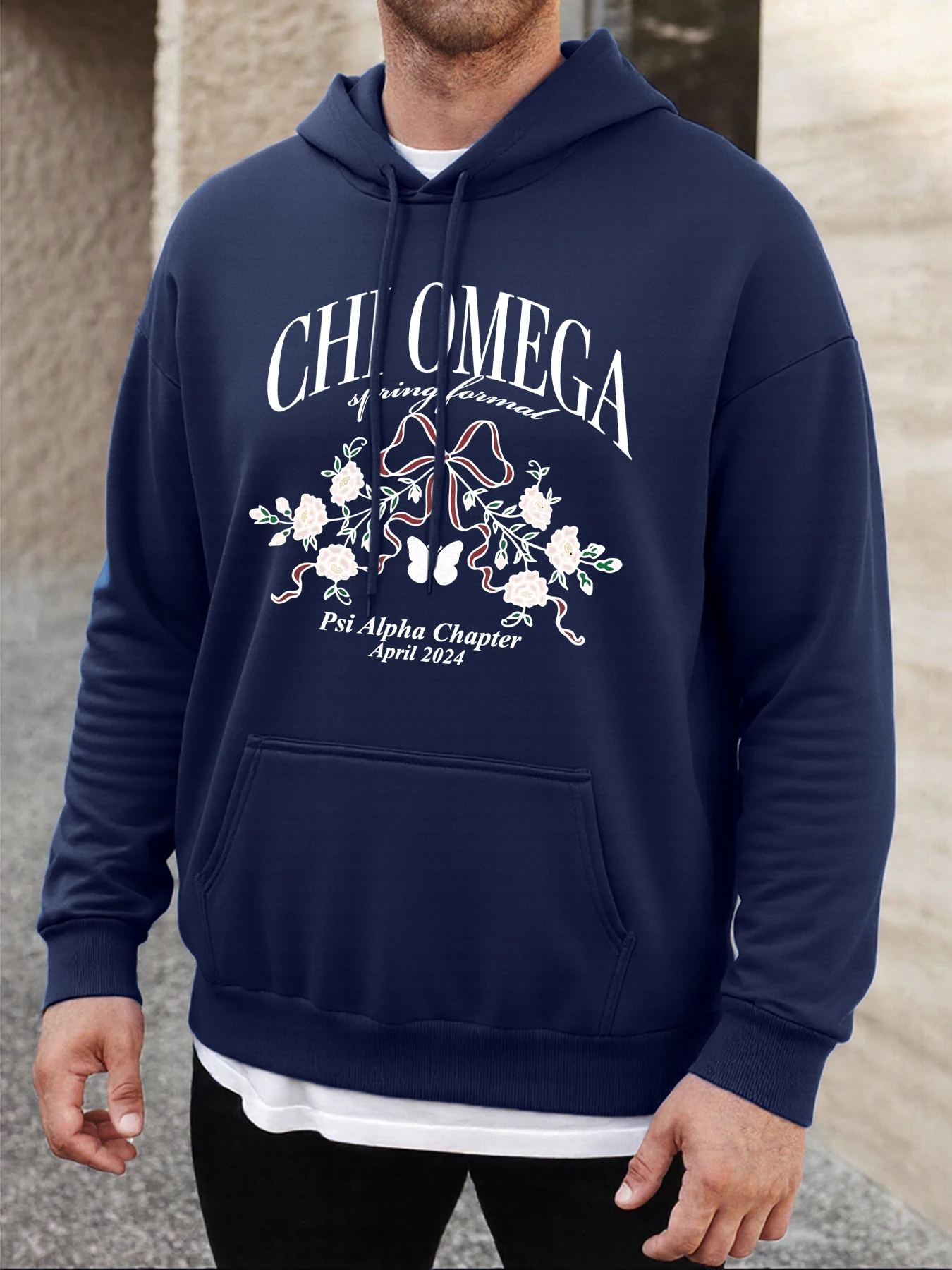 Chi Omega'S Beautiful Ribbons And Flowers Print Men Hoodies Pocket Retro Hoody Casual Hip Hop Long Sleeve Unisex Fleece Clothes
