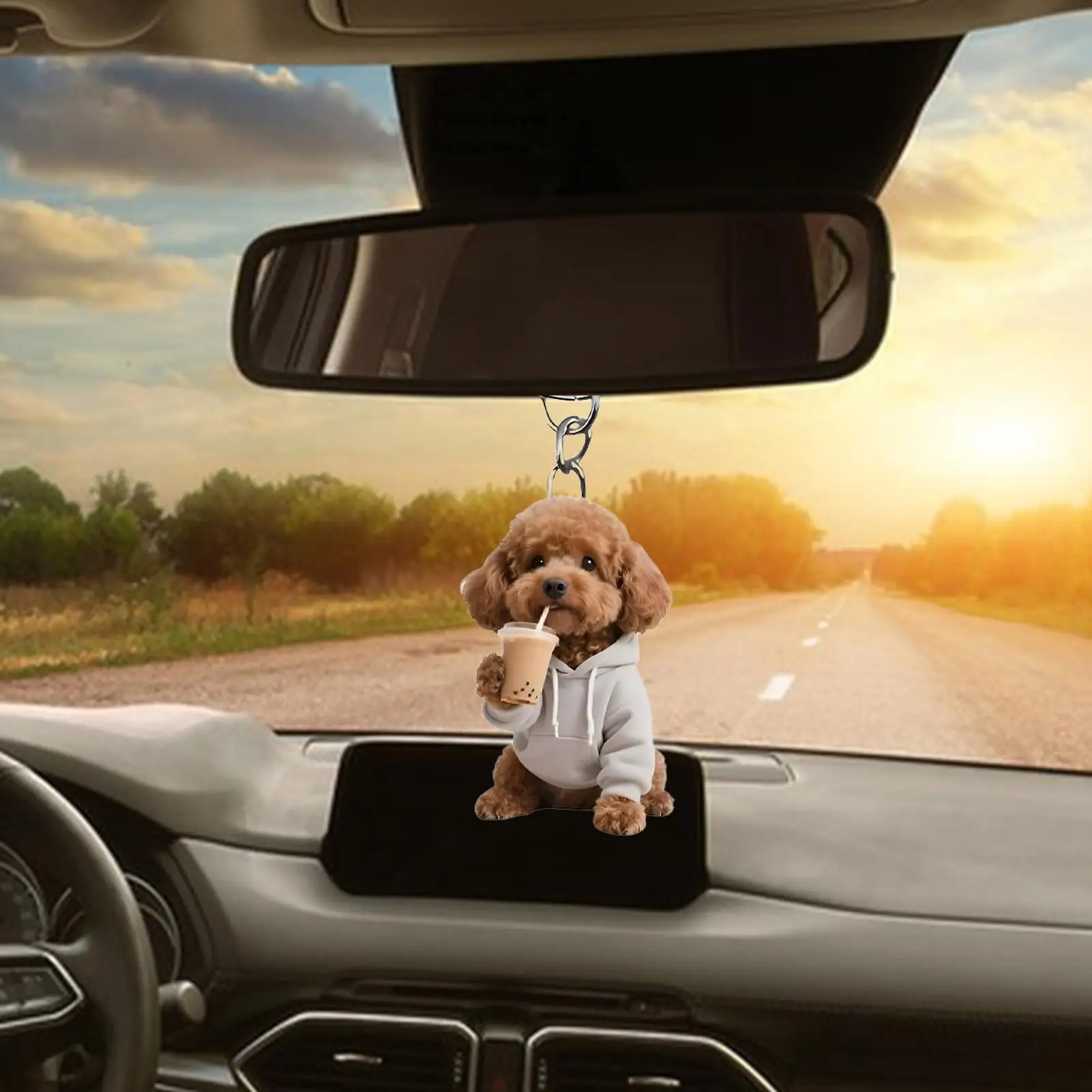 Cute 2D Acrylic Puppy Keychain, Detachable Car Interior Pendant & Bag Charm for Backpack, Animal Key Ring Gift for Kids Adults