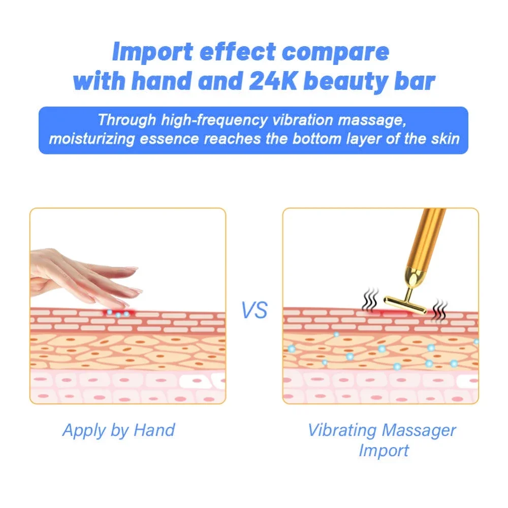 しわのないマッサージスティック,24k,ゴールド,フェイスリフト,ローラー,振動,フェイシャルビューティー,スキンケア,振動ツール,バー,1個