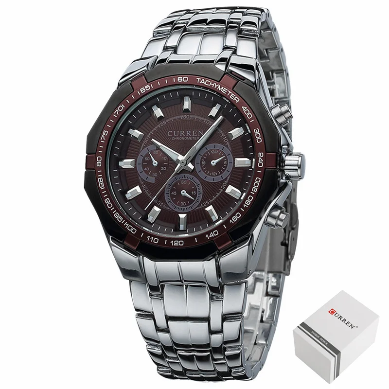 CURREN 8084 Watch Luxury Fashion Men's Quartz Watch Silvery Stainless Steel Strap Analog Display Wristwatch for Male