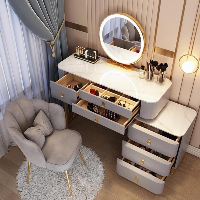 Organizador De tocador nórdico De lujo para niñas, mesa De maquillaje para dormitorio, muebles modernos De cobre