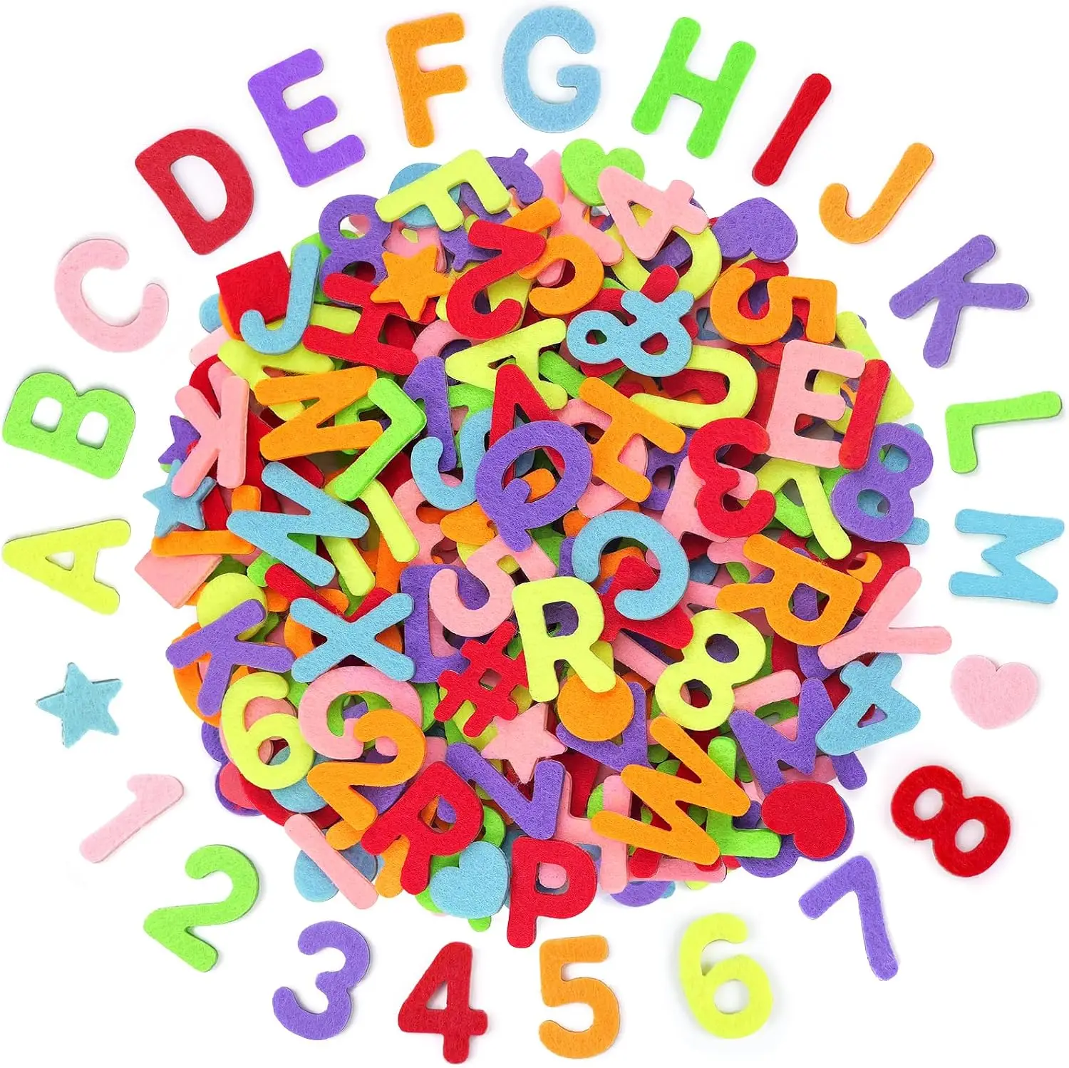 686Pcs 7 Soft‑Color Felt Alphabet & Number Stickers for Kids DIY Crafts, Fabric Scrapbook, Preschool Classroom & Party Decor