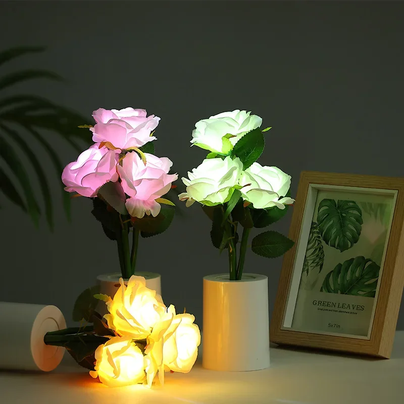 Simulation Bouquet Night Light Rose Flower Desktop Ornament Lamps Home Bedroom Atmosphere Lighting