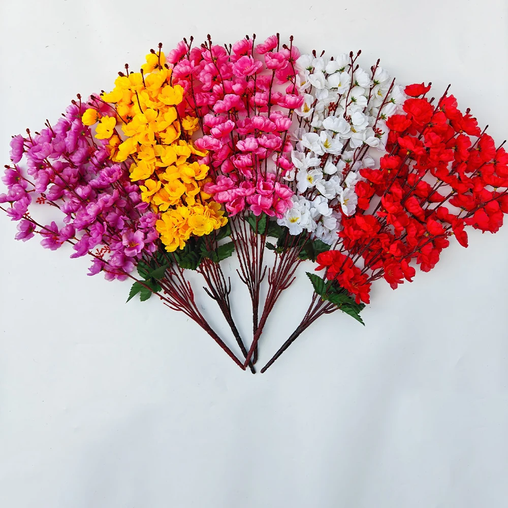 7 Forks Artificial Flowers Peach Blossom Flowers Silk Bouquets Fake Plants for Christmas Indoor Outdoor Wedding Home Decoration