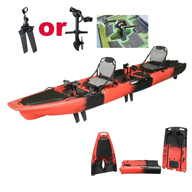 Hot Sale 14FT 2-Person Double Pedal Sit-On-Top Kayak Modular Hard Plastic Fishing Kayak with Pedal Drive System for Ocean Waters view 2
