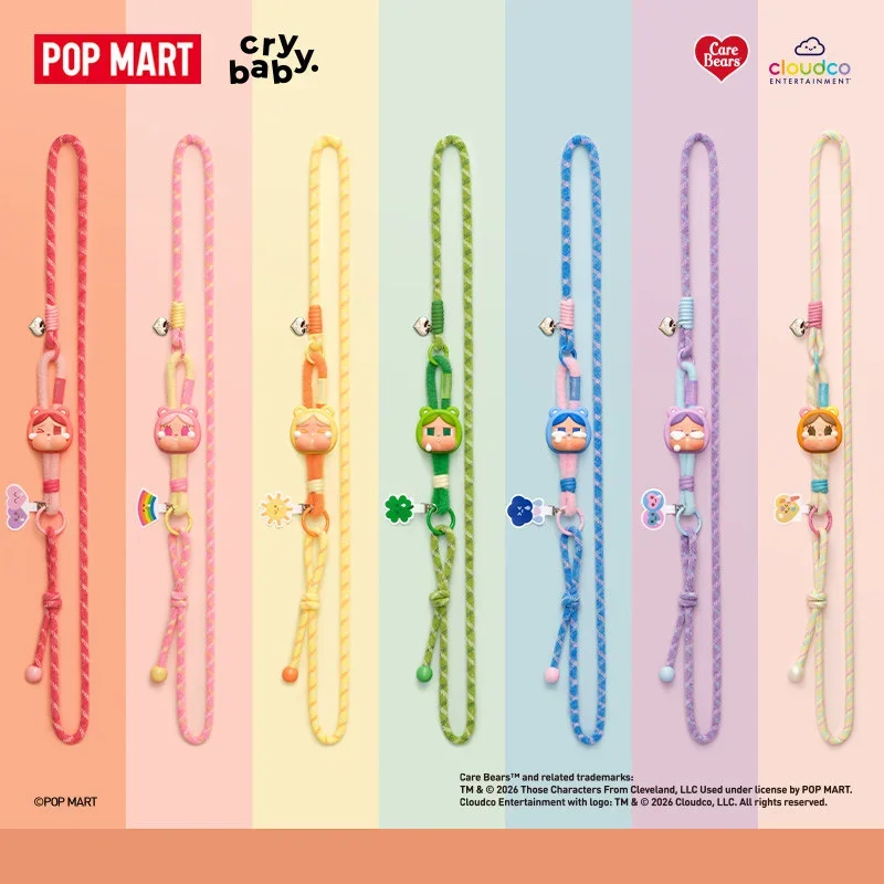 POPMART CRYBABY Care Bears Series Long Lanyard Blind Box Original Toys Guess Bag Mystery Box Doll Anime Figure Ornament