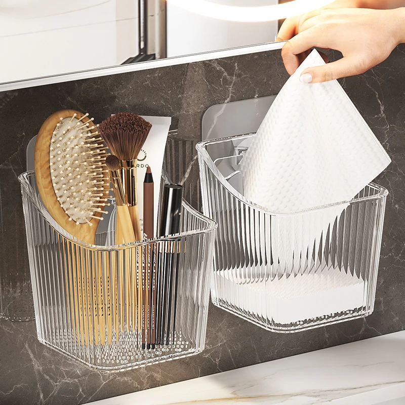 Multifuncional Transparente Storage Rack, Wall-Mounted Holder, Punch Free, Armário de cozinha, Box Organization