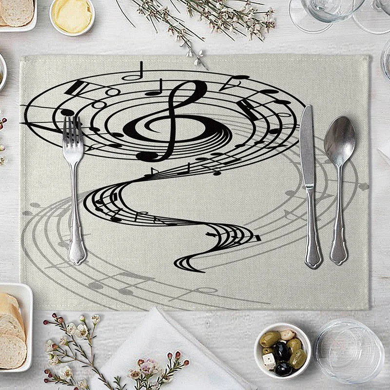 Vintage Musical Note Placemats Kitchen Placemat Dining Table Mats Tea Coaster Cotton Linen Pads Bowl Cup Mats 40X30cm Home Decor