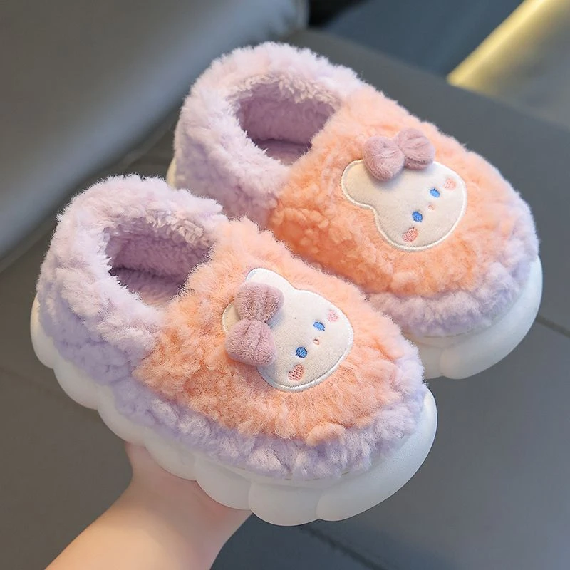 

Winter Children Cotton Slippers Girls Warm and Non Slip Plush Home Slippers 3-10 Years Old Boys Bag Heel Cartoon Plush Slippers