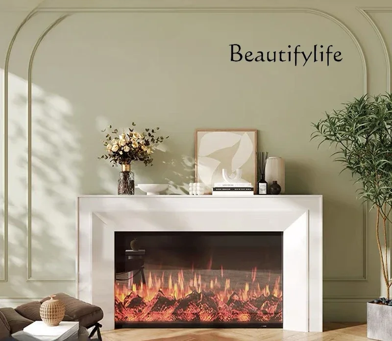 

living room decorative cabinet French retro foyer display cabinet Light luxury solid wood fireplace cabinet post-modern simple
