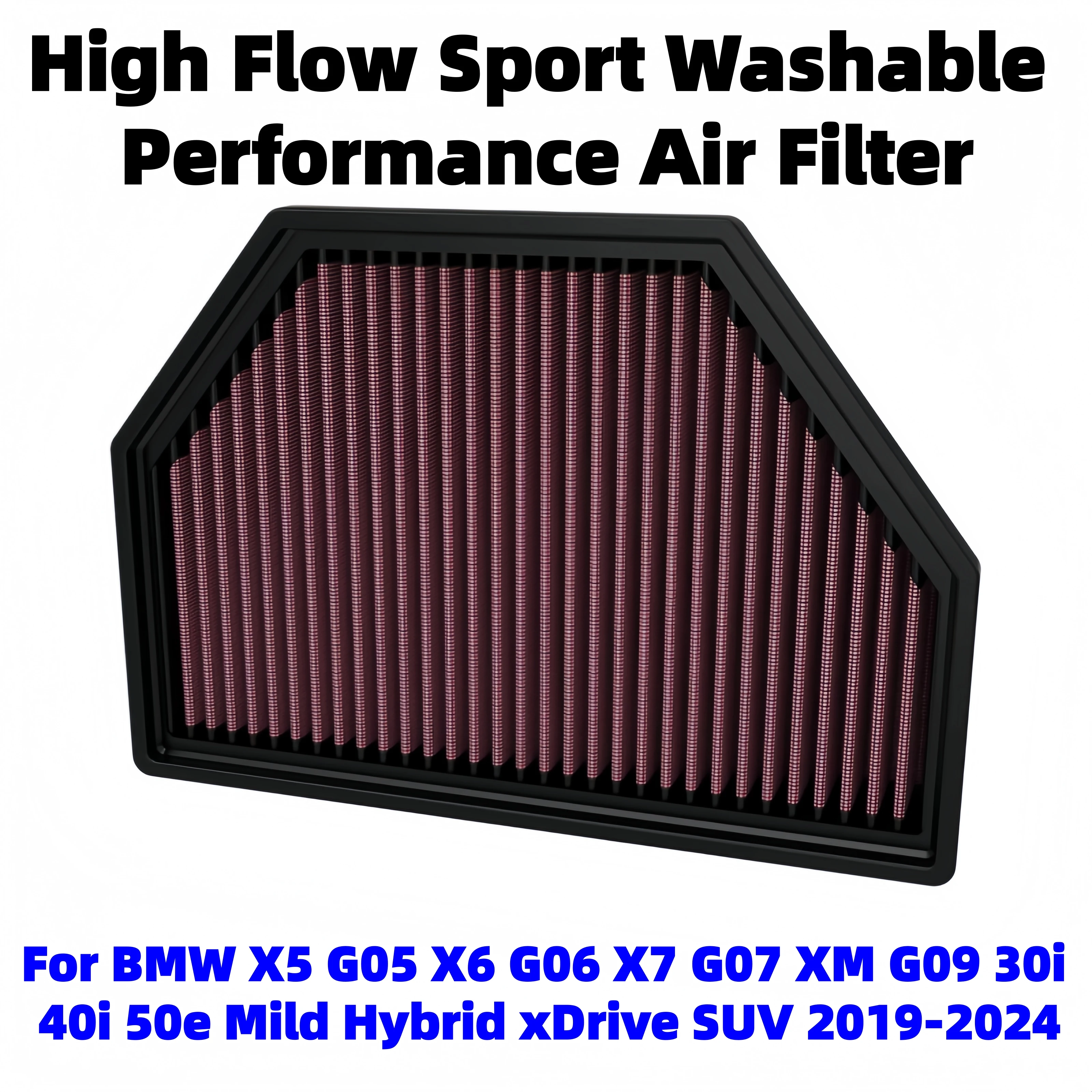 High Flow Sport Washable Performance Air Filter For BMW X7 G07 XM G09 3.0 40i 50e Mild-Hybrid 2019- 33-5158 13715A24FB2 FB01177