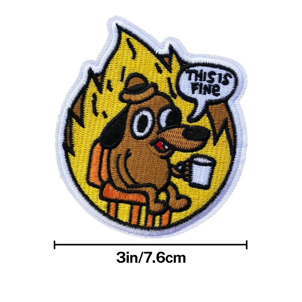 This Is Fine Dog Meme Patches For Men, White Edge, Iron On/Sew On Patch For Jackets, Jeans, Bags & More