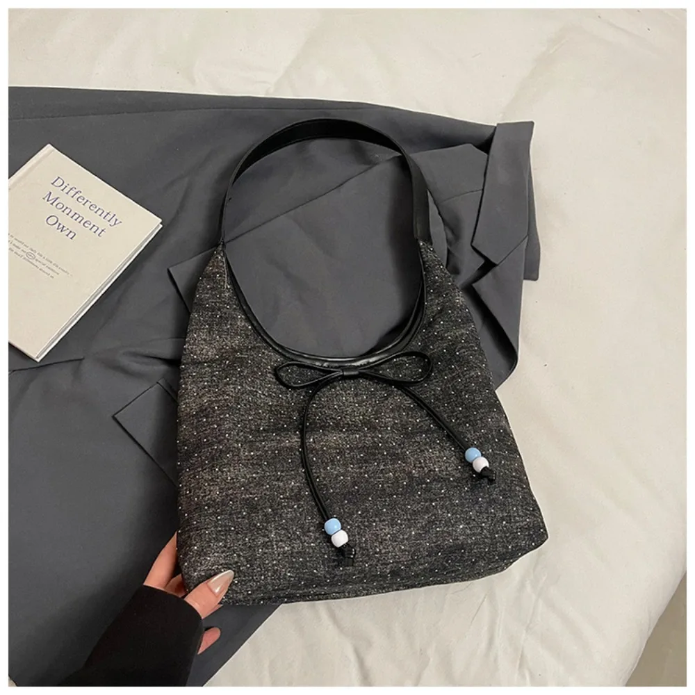 

Simple Versatile Denim Axillary Bag Casual High Capacity Bow Shoulder Bags Leisure Cloth Canvas Tote Bag Ladies