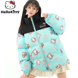 Sanrio Hello Kitty Cute Printed Padded Jacket Women New Fashion Thickened Cotton Coat Y2k Winter Harajuku Tops Female Clothing