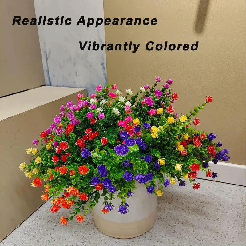 

21 Bundles Outdoor Faux Plants UV Resistant Faux Bushes Plastic Artificial Flowers Fake Outdoor Plants For Home Garden Decor (7