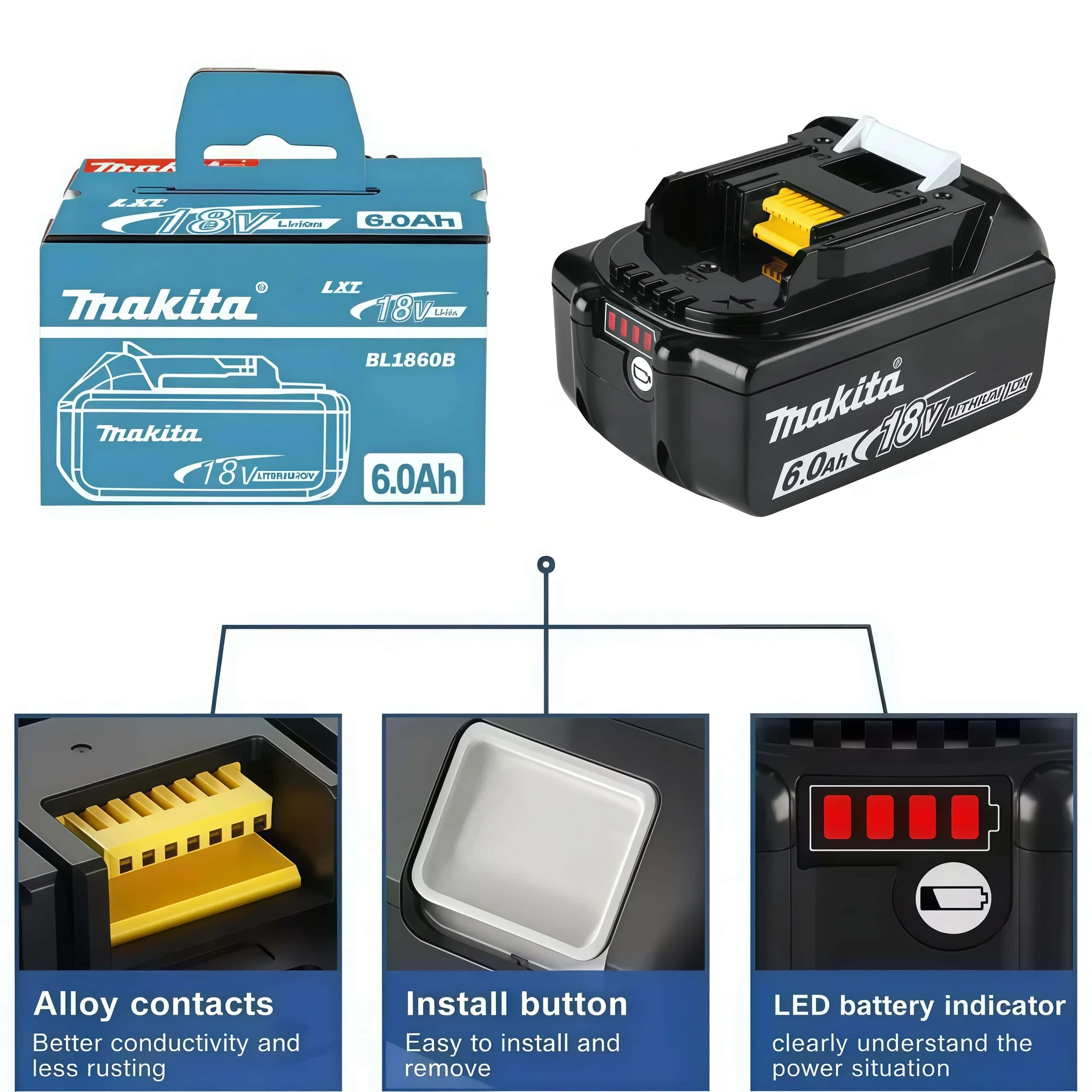 100% Genuine Makita Battery BL1860B 18V 6Ah Tool Lithium Battery Suitable for Makita DTW700 DDF487 DTD173 DGA404 HR140D DJV182 - view 5