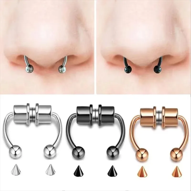 1PC Magnetic Horseshoe Nose Rings 316L Stainless Steel Faux Septum Rings Fake Piercing Clip on Hoop Rings Gift for Women Girl