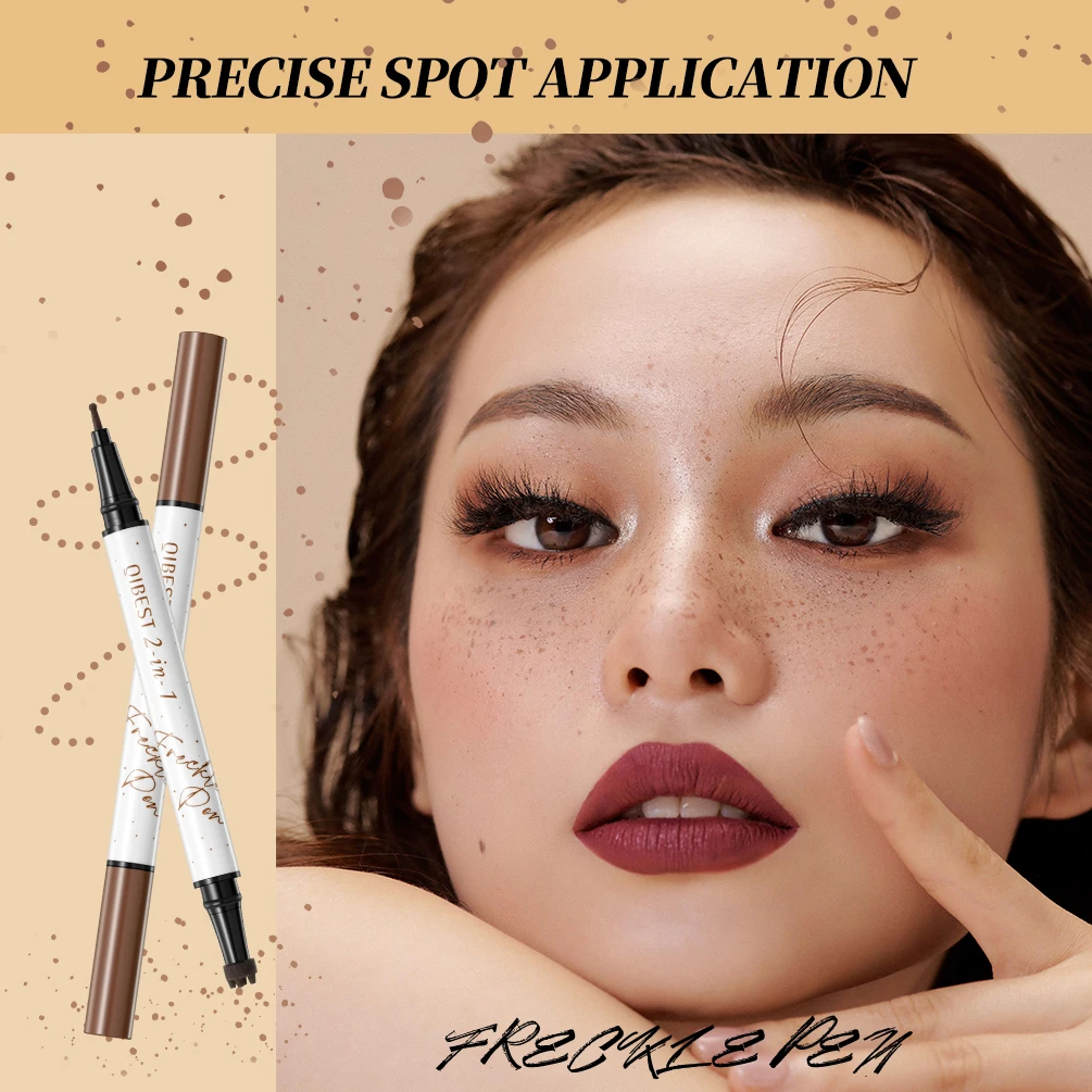 QIBEST 더블 엔드 주근깨 스탬프 펜 메이크업 2-IN-1 주근깨 씰 방수 얼굴 컨실러 컨투어 내추럴 브라운 주근깨 화장품