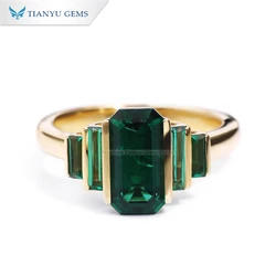 Tianyu Gems 5x10mm Rectangle Lab Emerald Yellow Gold Engagement Ring for Women Lady 10K 14K 18K Real Au585 Au750 Wedding Rings