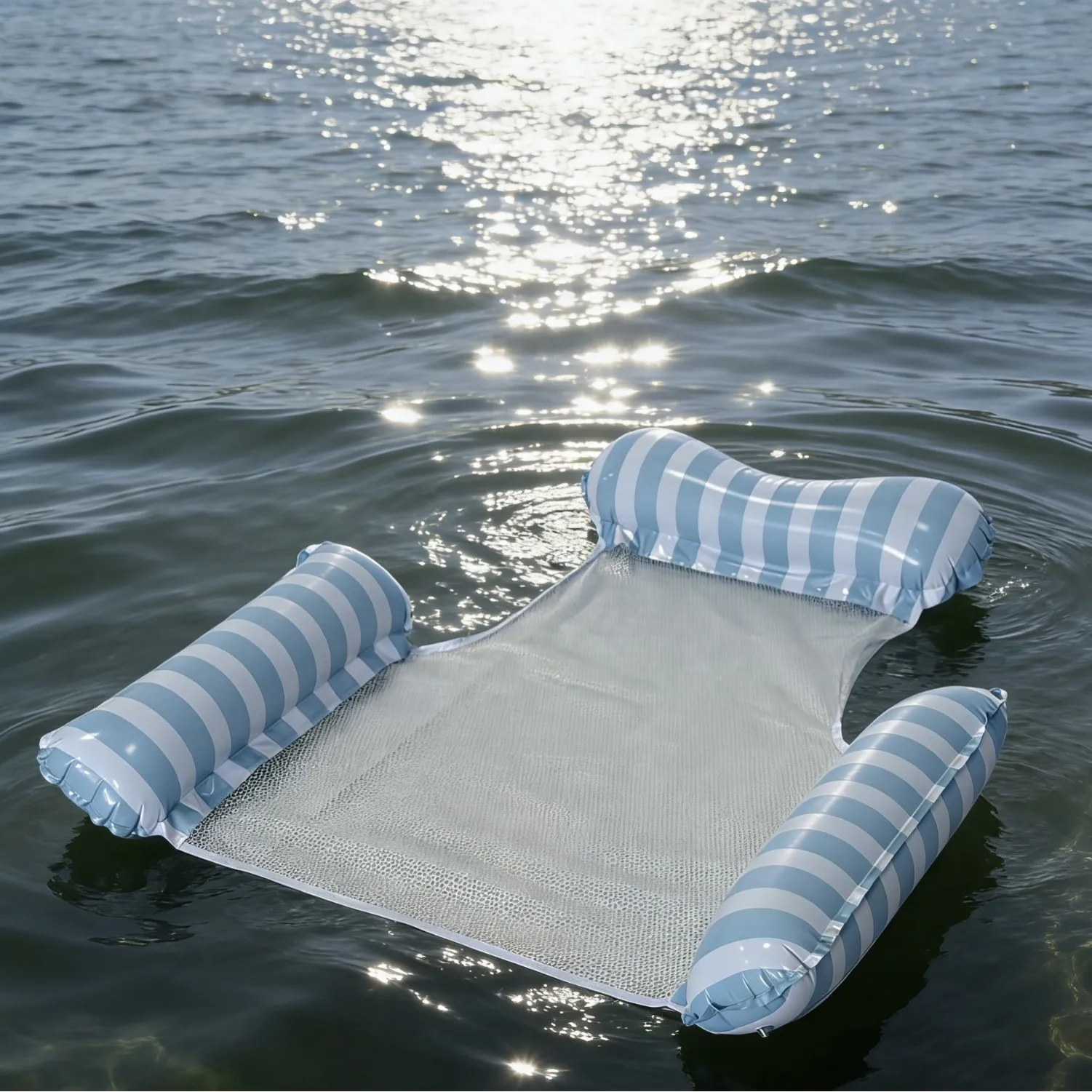 New Macaron Stripe Inflatable Float Four Tubes Foldable Backrest Floating Bed Adult Water Hammock cadeiras надувной дом