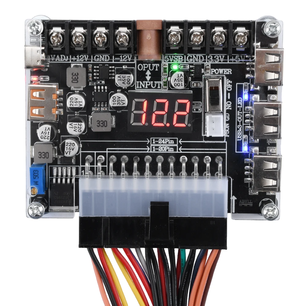 20/24-Pin ATX Power Adapter Board, Adjustable Voltage LED Digital Display Power Module, Suitable for Mobile Phones and Tablets
