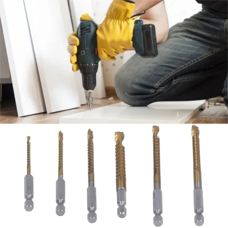 6 Pcs Set Twist Drill Bit 3mm 4mm 5mm 6mm 6.5mm 8mm Ti Coated HSS Twist Serrated Drill Bit With 1/4in Hex Shank