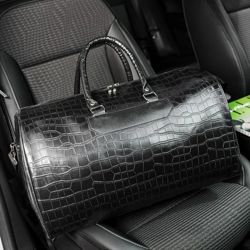 Alligator PU Leather Handbag Men Top-Handle Bags Large-capacity Crossbody Bags Men Business Travel Duffel Bag Sports Fitness Bag
