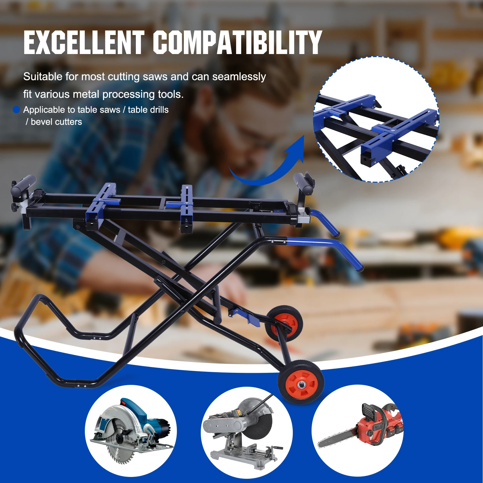 

Portable Table Saw Stand All-Terrain Wheels Miter Saw Frame Workbench Adjustable Support Universal for Most Brands of Table Saws