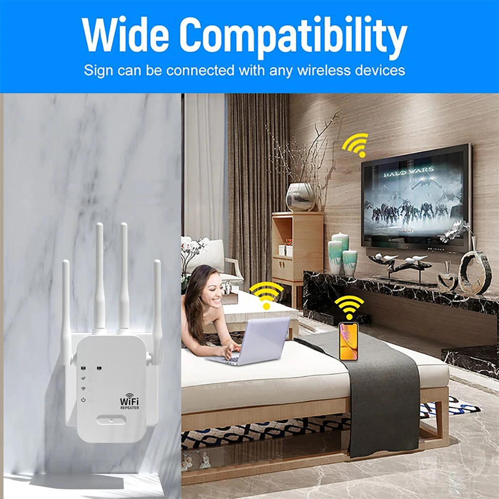 1200 MBit/s WLAN-Repeater WLAN-Extender-Signal verstärker Dualband-WLAN-Enhancer mit 2,4 GHz/5GHz für kleine Büros und Privathaus halte