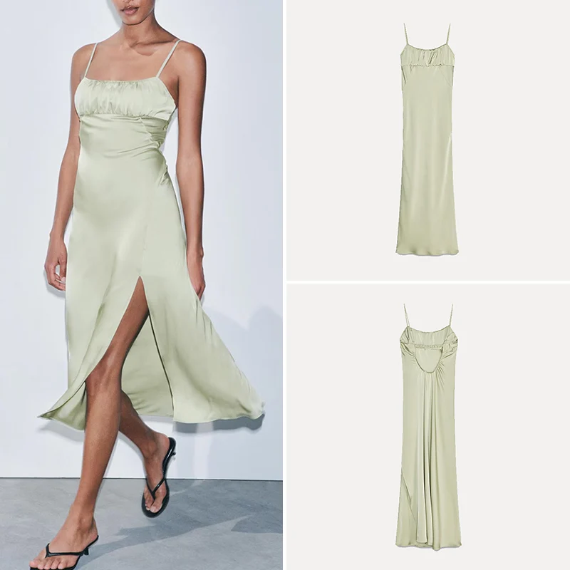 엘리 실크 새틴 느낌 스트랩 드 스프링 썸머 신상 여성 패션 드레스