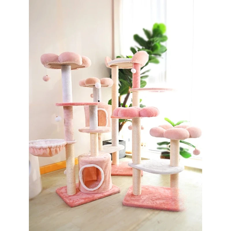 Cat Climbing Frame Cherry Blossom Powder Cat Tree Nest Grinding Claw Jumping Platform Toy Scratching Pole Cat Tower