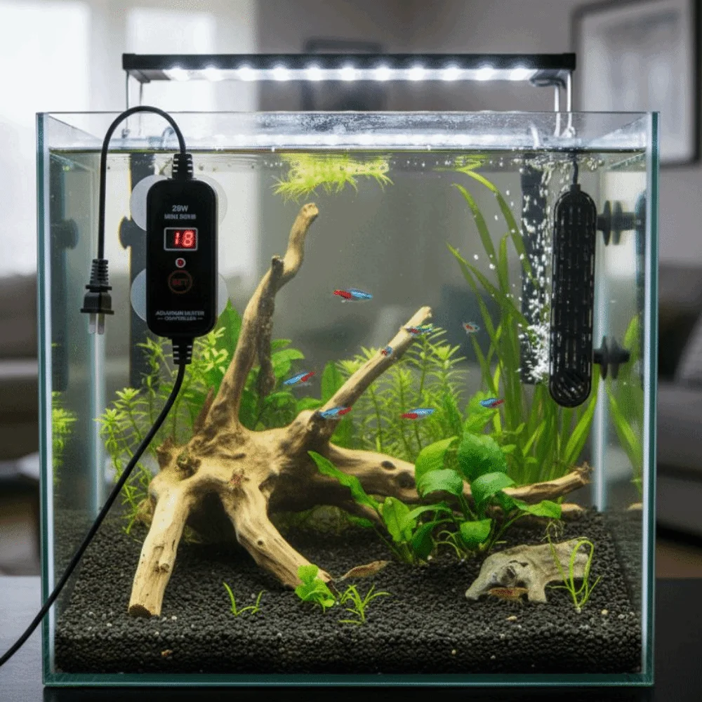 

15-34°C Fish Tank Heating Rod Adjustable LCD Display Aquarium Submersible Heater Temperature Control Mini Aquarium Heater