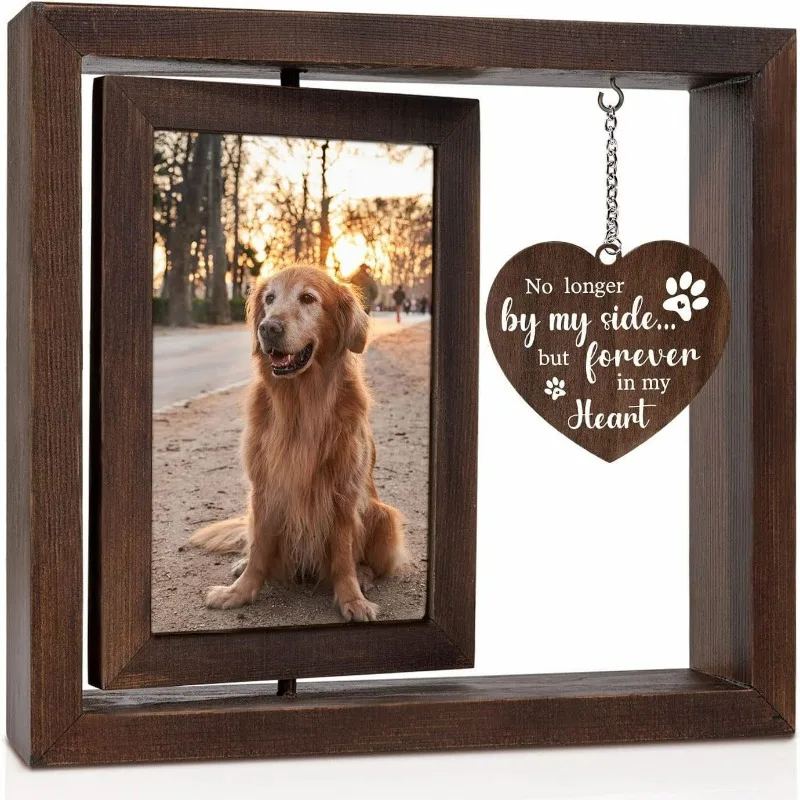 Wooden Dog Commemorative Rotating Photo Frame Pet Commemorative Gift Wooden Double-sided Photo Frame Table Decoration