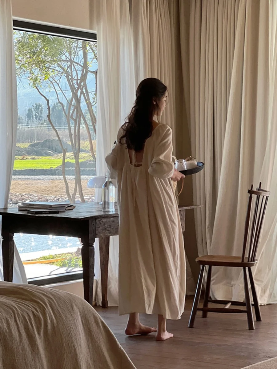 

Sweet Long Sve Spwear Women's Spring Autumn Sle 2024 New Pure Desire High End Nightgown Home Clothes Dr