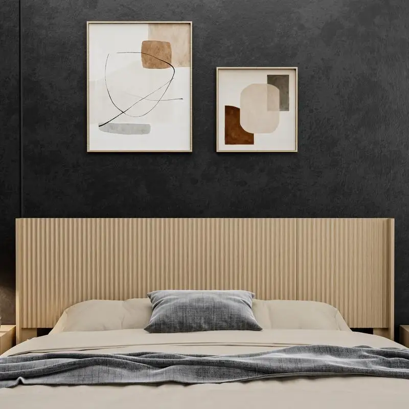 Nowoczesne zagłówki do łóżek typu king-size w stylu farmhouse, montowane na ścianie - panel z żebrowanym wzorem, zagłówek typu wingback z naturalnego drewna dębowego - szerokość 80,2 cala