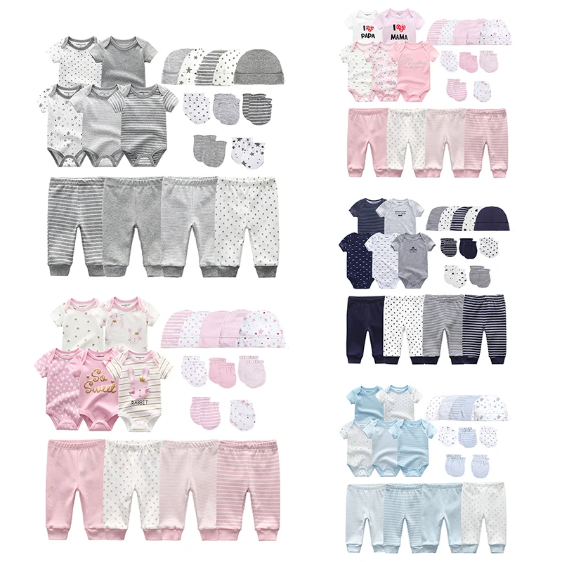 Kiddiezoom Baby Clothing Sets Newborn Boy Girl Infant Bodysuits+Pants+Hats+Gloves/Bibs Unisex  Clothes Bebes