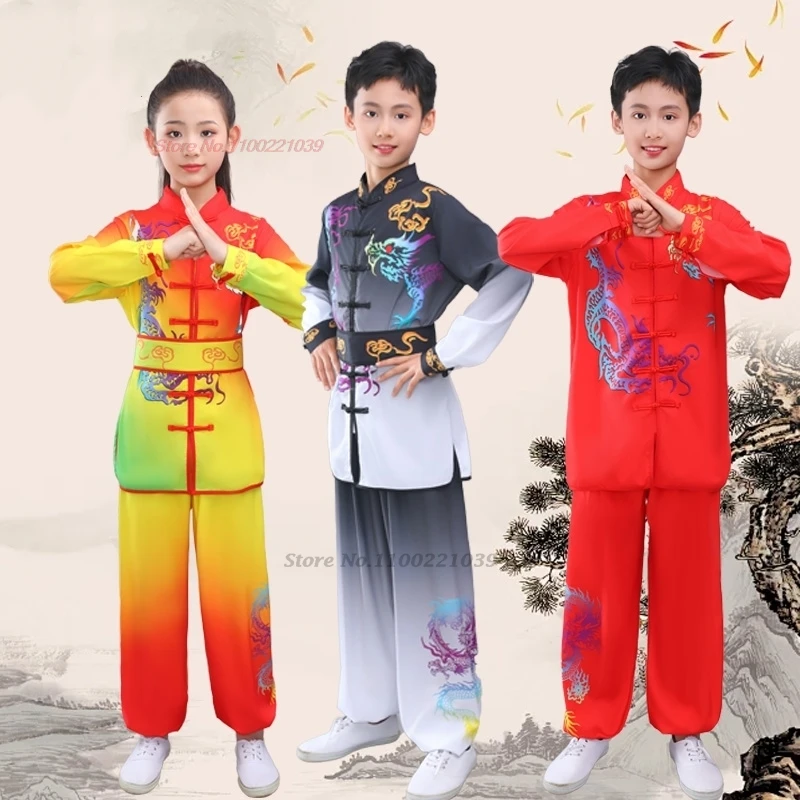 

2025 детская форма ушу кунг-фу, традиционный китайский ушу, шаолиньский дракон, принт, набор упражнений для тренировок по боевым искусствам