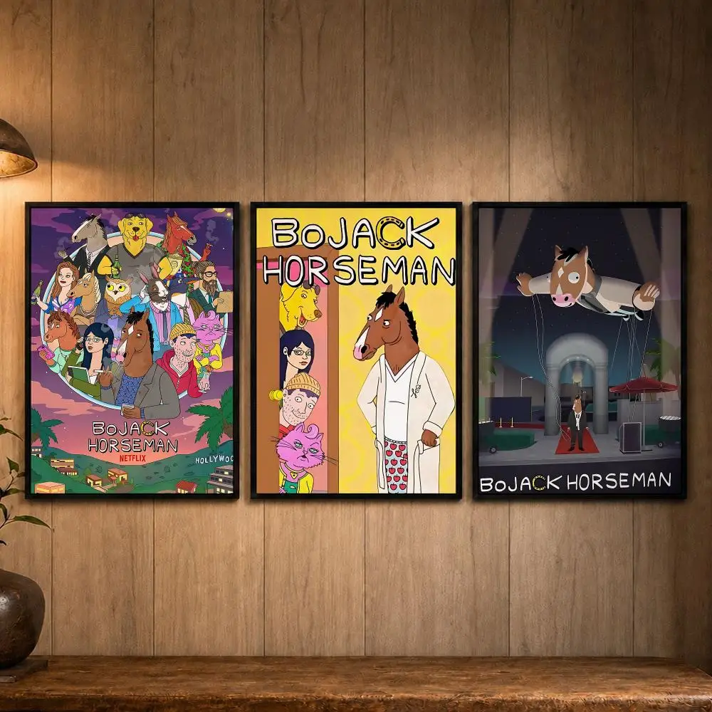 Lightweight Anime B-BoJack HorsemanS Poster Self-adhesive Art Poster Decoracion Painting Wall Art White Kraft Paper Home Decor