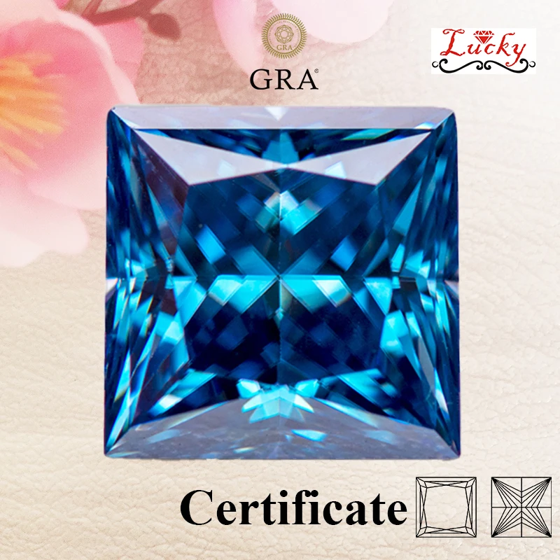 

Moissanite Princess Cut Sapphire Blue Color VVS1 Charms Beads for DIY Jewelry Making bracelet Materials with GRA Certificate