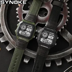 Synoke Outdoor Military Digital Watch For Men Fashion Retro Nylon Canvas Strap Sports Waterproof Watch Multifunctional Luminous