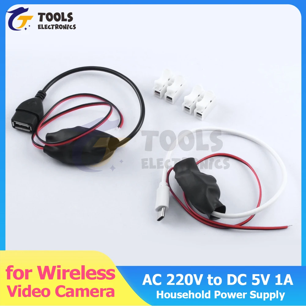 

AC 220V to DC 5V 1A Power Adapter for Wireless Video Camera WiFi Monitoring Household Security System Power Supply USB Type C