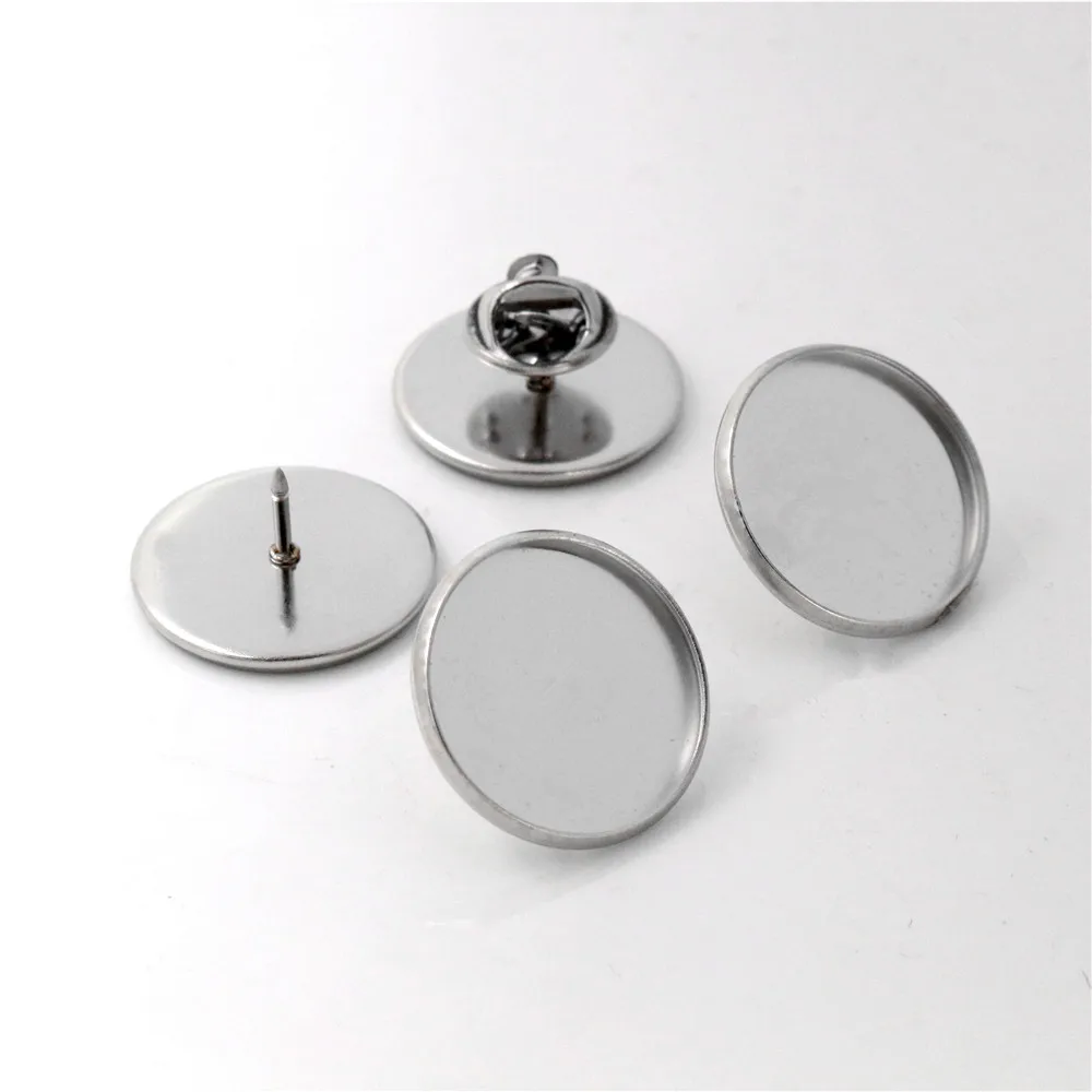 10pcs 20mm Inner Size Stainless Steel Material Brooch Style Cabochon Base Blank Cufflink Spacer Settings Tie Tack Pins-T5-10